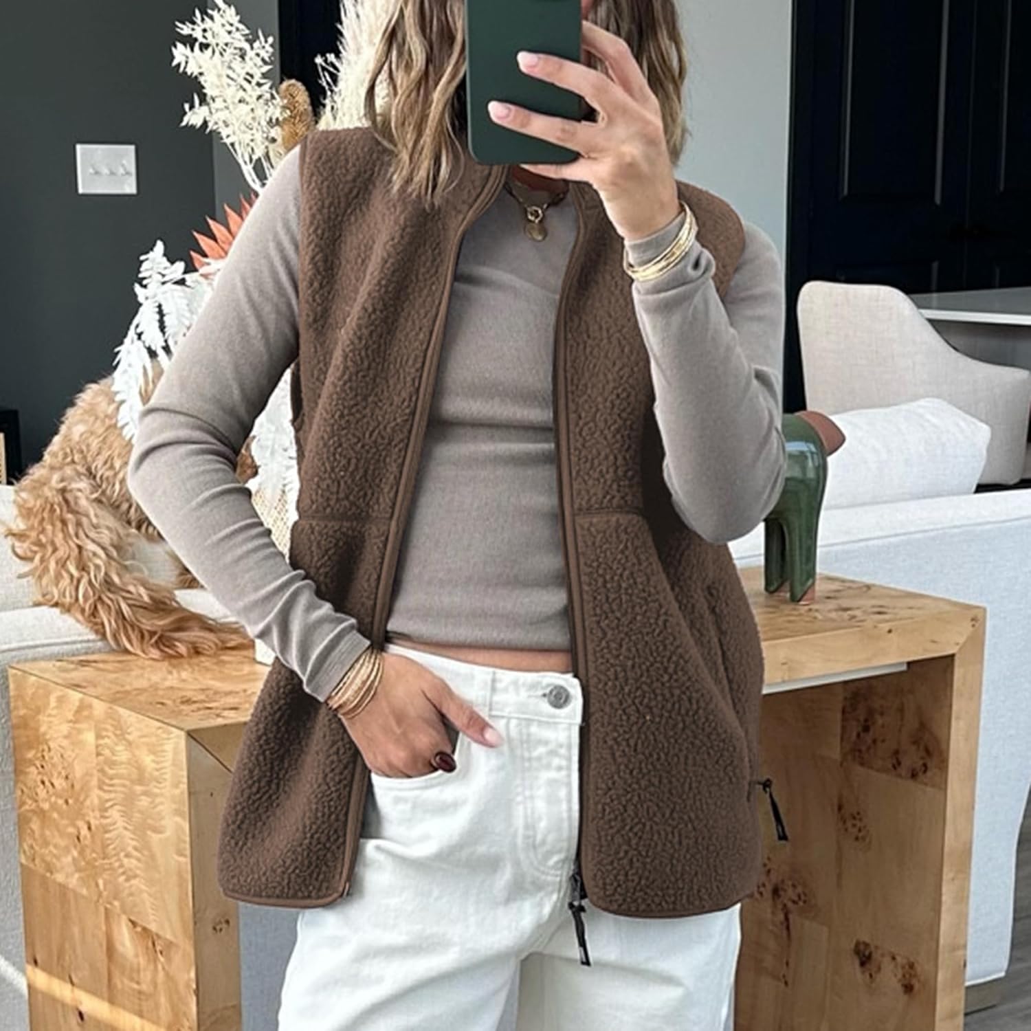 Hixiaohe Sherpa fleece bodywarmer for Dames Trendy Warm - Image 6