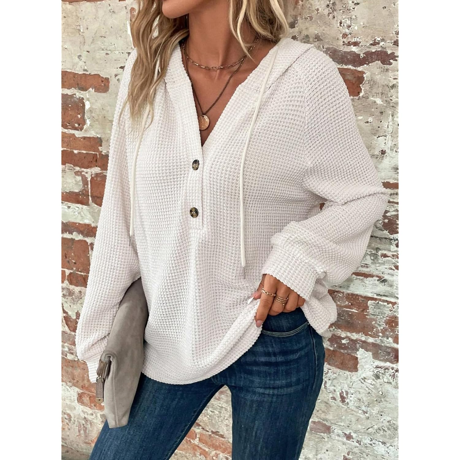 Dokotoo hoodie for Dames Waffle Knit Long Sleeve - Image 3