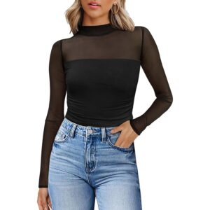 Dames Sexy Mesh lange mouw shirt Fashion Clothing