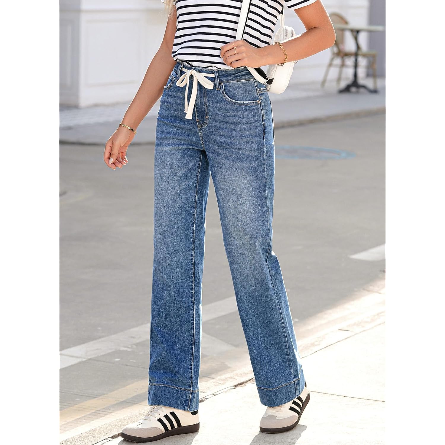 Sidefeel Dames wide leg jeans high-waist Stretchy straight - Image 3
