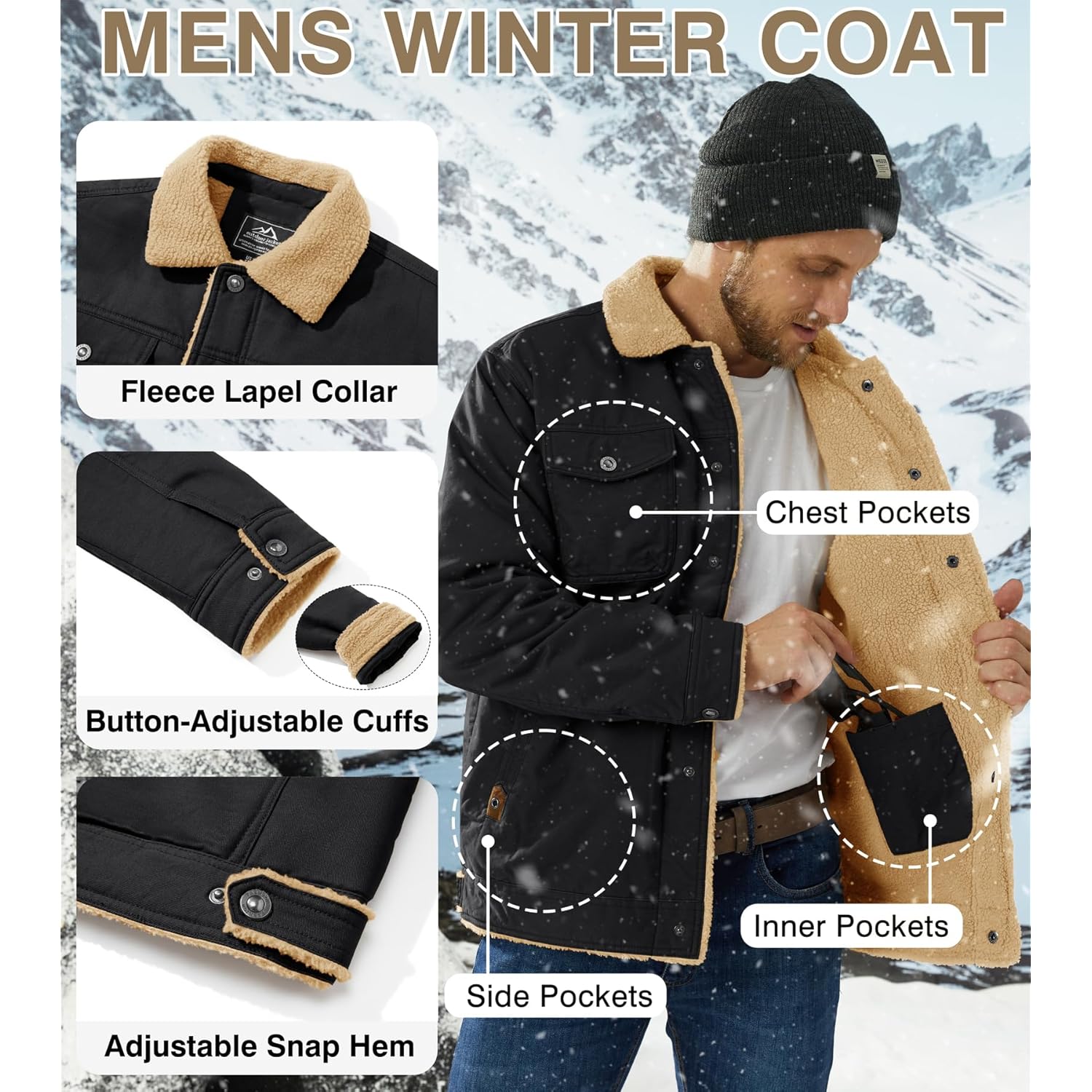 EKLENTSON Heren Winter jas Thick Thermal Cotton Warm - Image 6