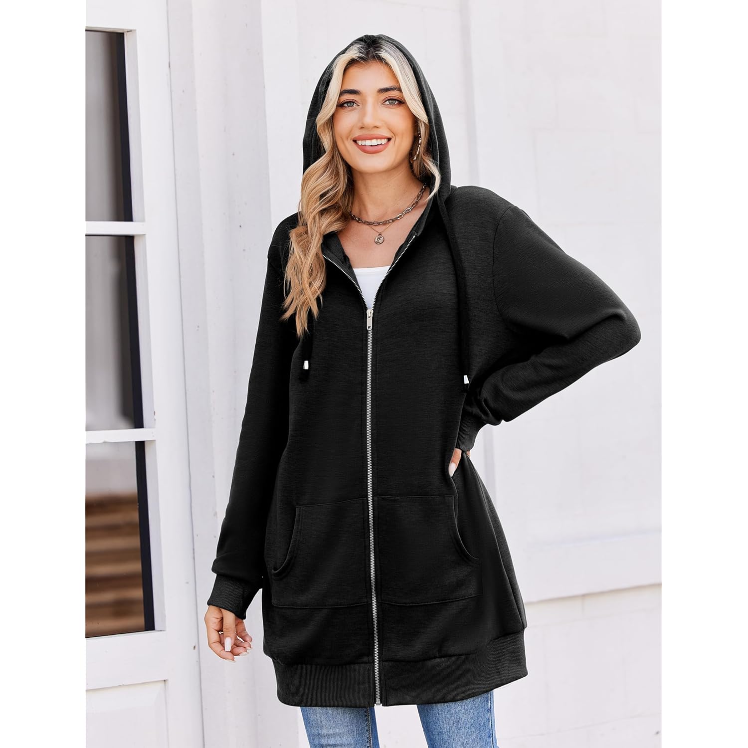 Zeagoo rits hoodie For Dames Long Sleeve oversized - Image 4