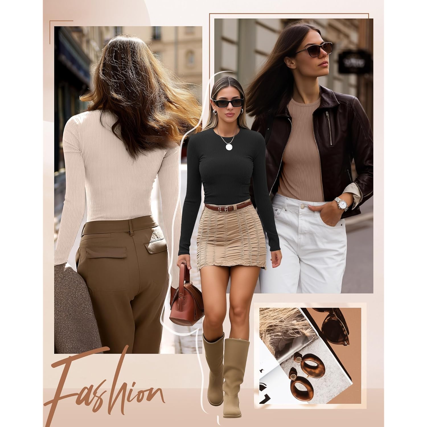 Ficerd 3 Pack Dames geribd lange mouw top, - Image 5