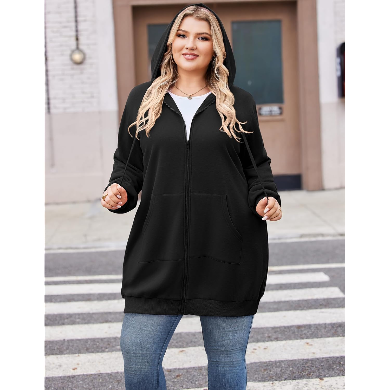 IN'VOLAND Dames Plus Size rits hoodie Long Sleeve - Image 4