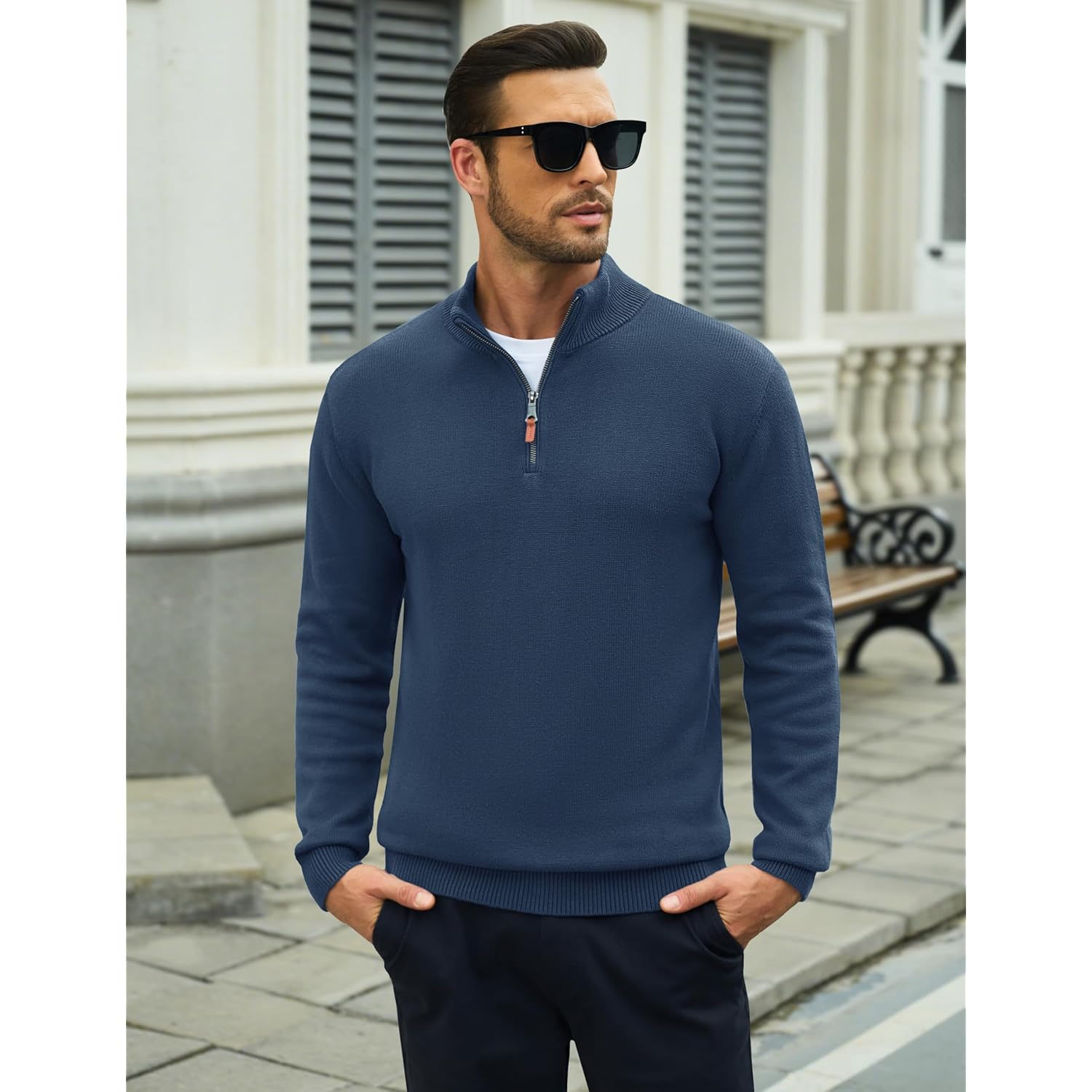 Heren hoodie zip pullover Lightweight Mock Neck Polo Sweater Long Sleeve Warm - Image 2