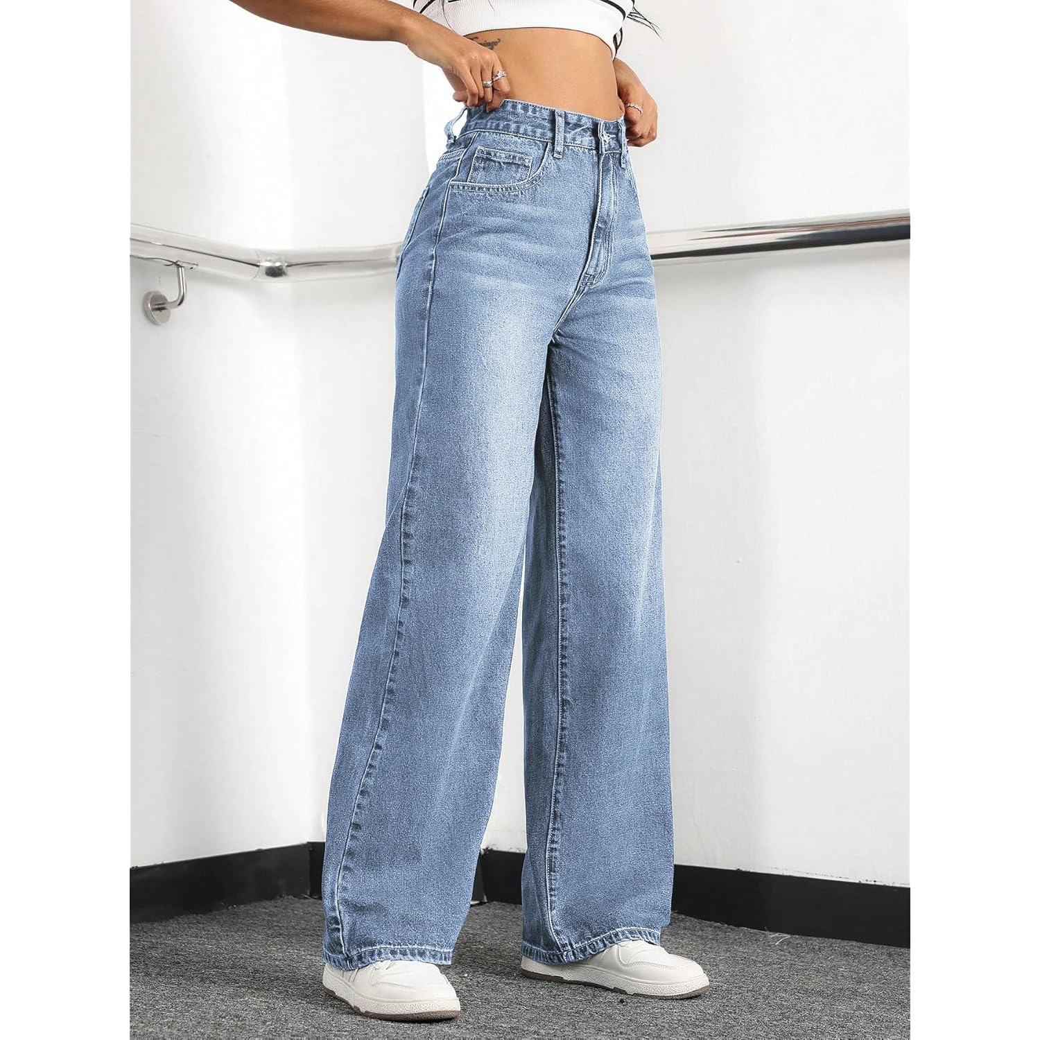 Straight Leg jeans for Dames,high-waist wide leg Loose - Image 3