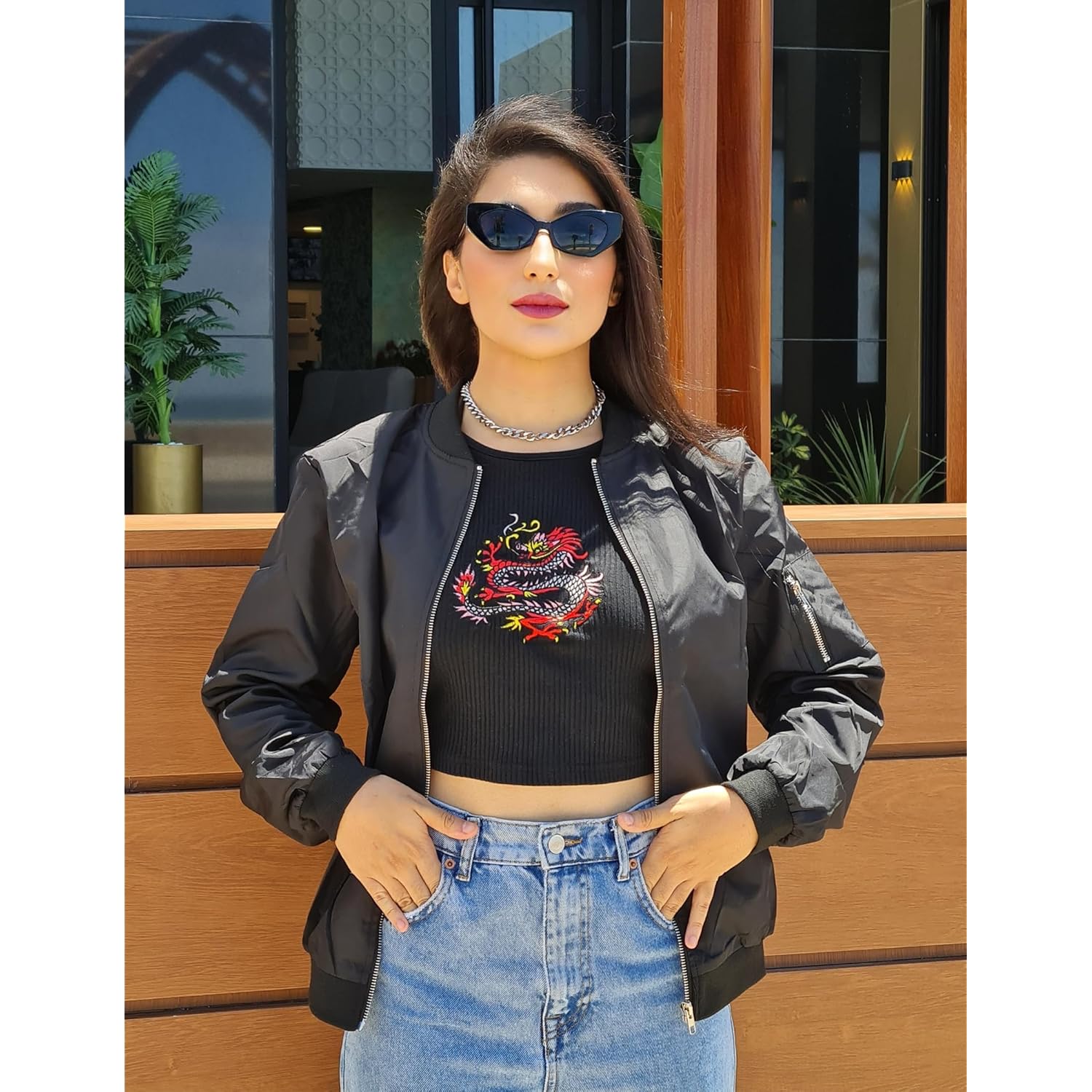 Zeagoo Dames bomber jas Casual mantel rits Up - Image 3