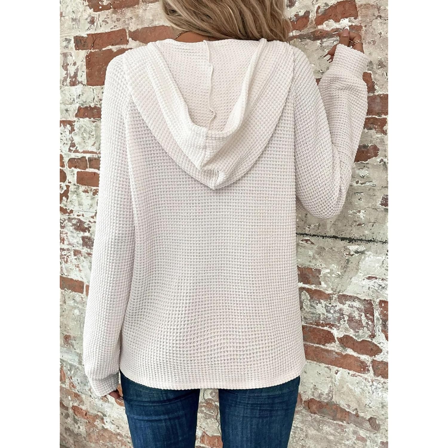 Dokotoo hoodie for Dames Waffle Knit Long Sleeve - Image 2