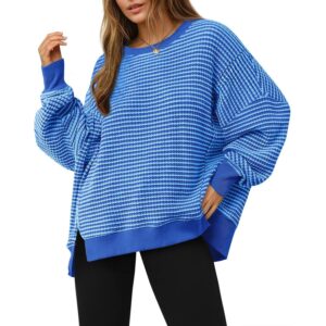 Fisoew Dames Fall oversized sweatshirt Casual Waffle Knit
