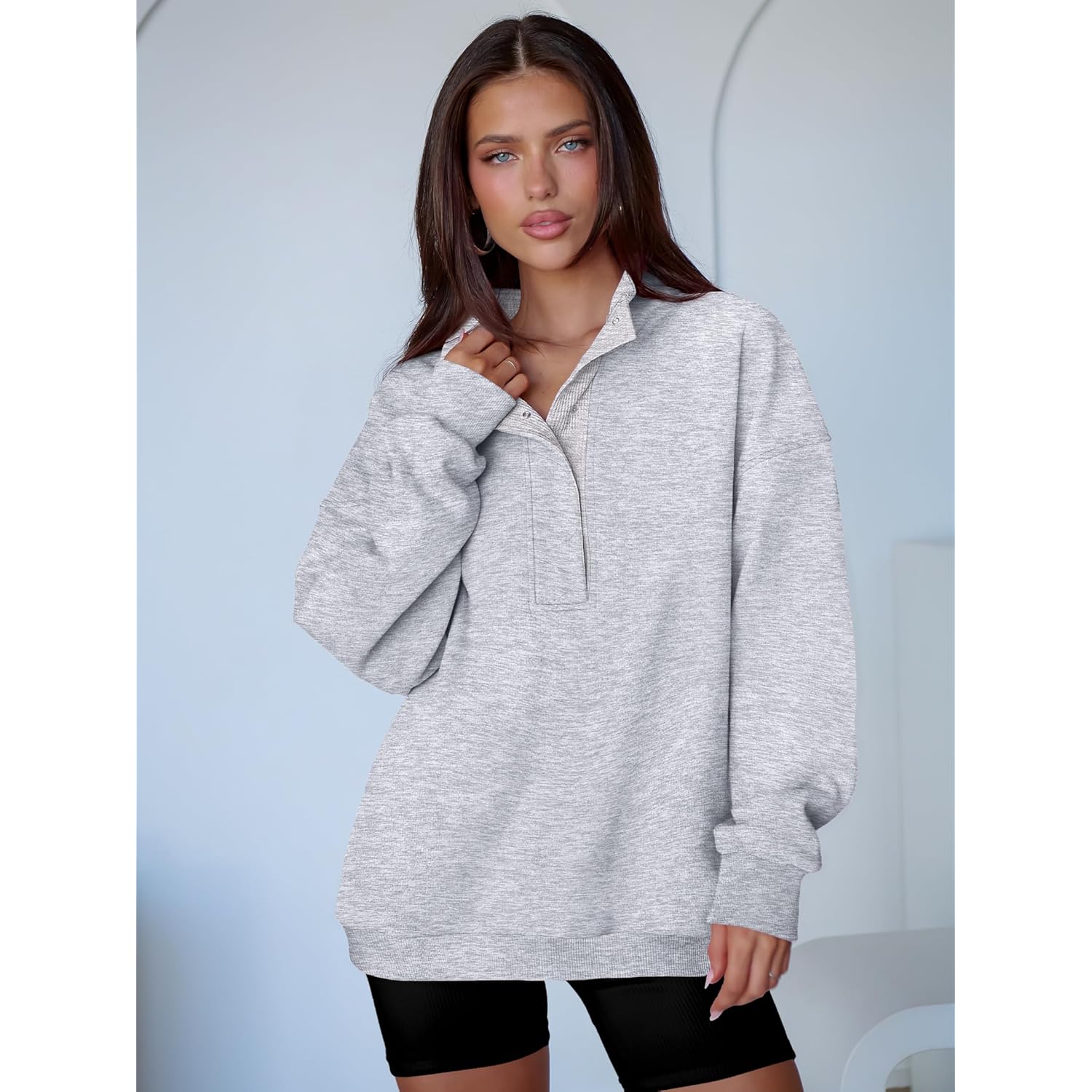ANRABESS Dames oversized sweatshirt Long Sleeve Henley pullover - Image 2