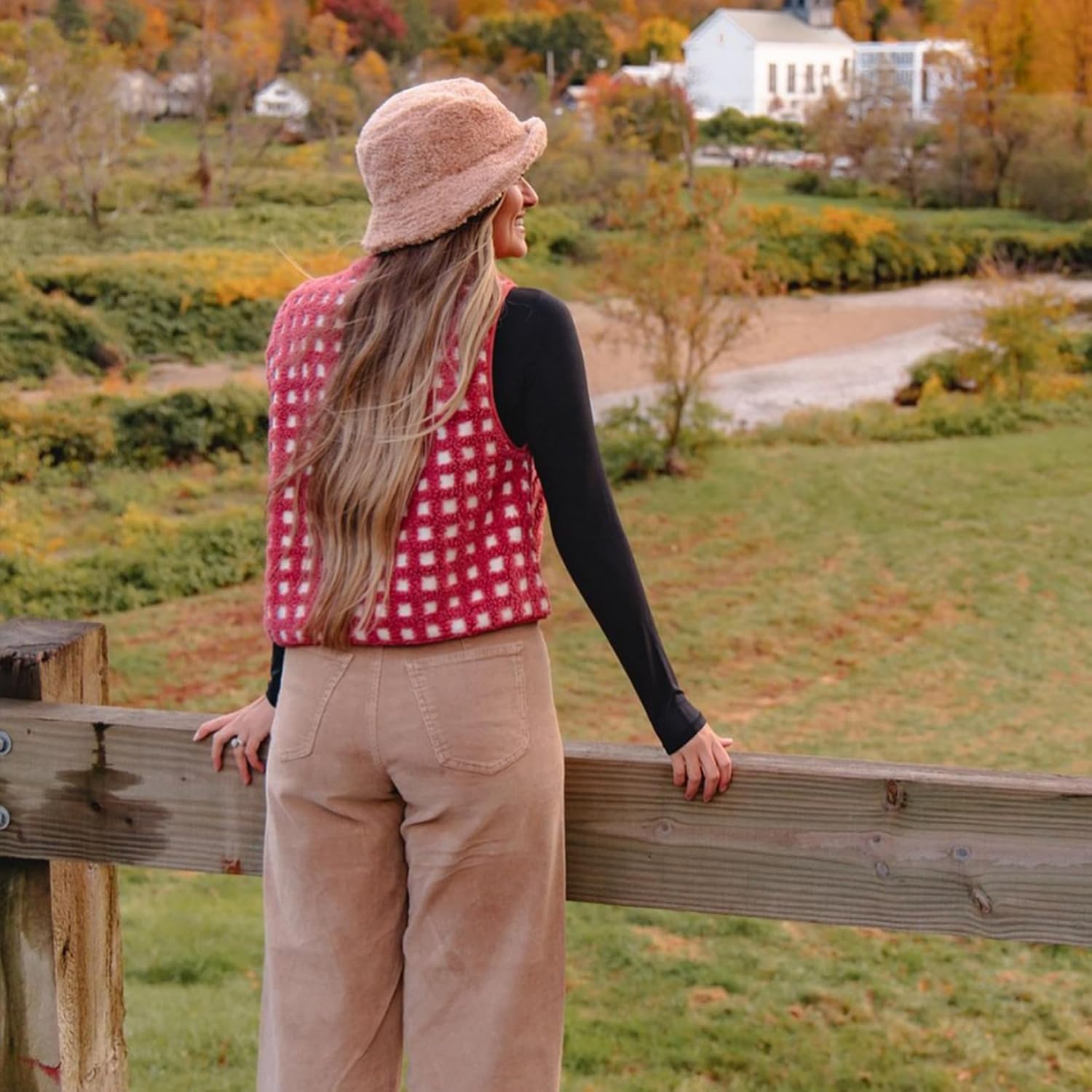 Dames Checkered Sherpa bodywarmer Sleeveless Winter fleece jas - Image 2