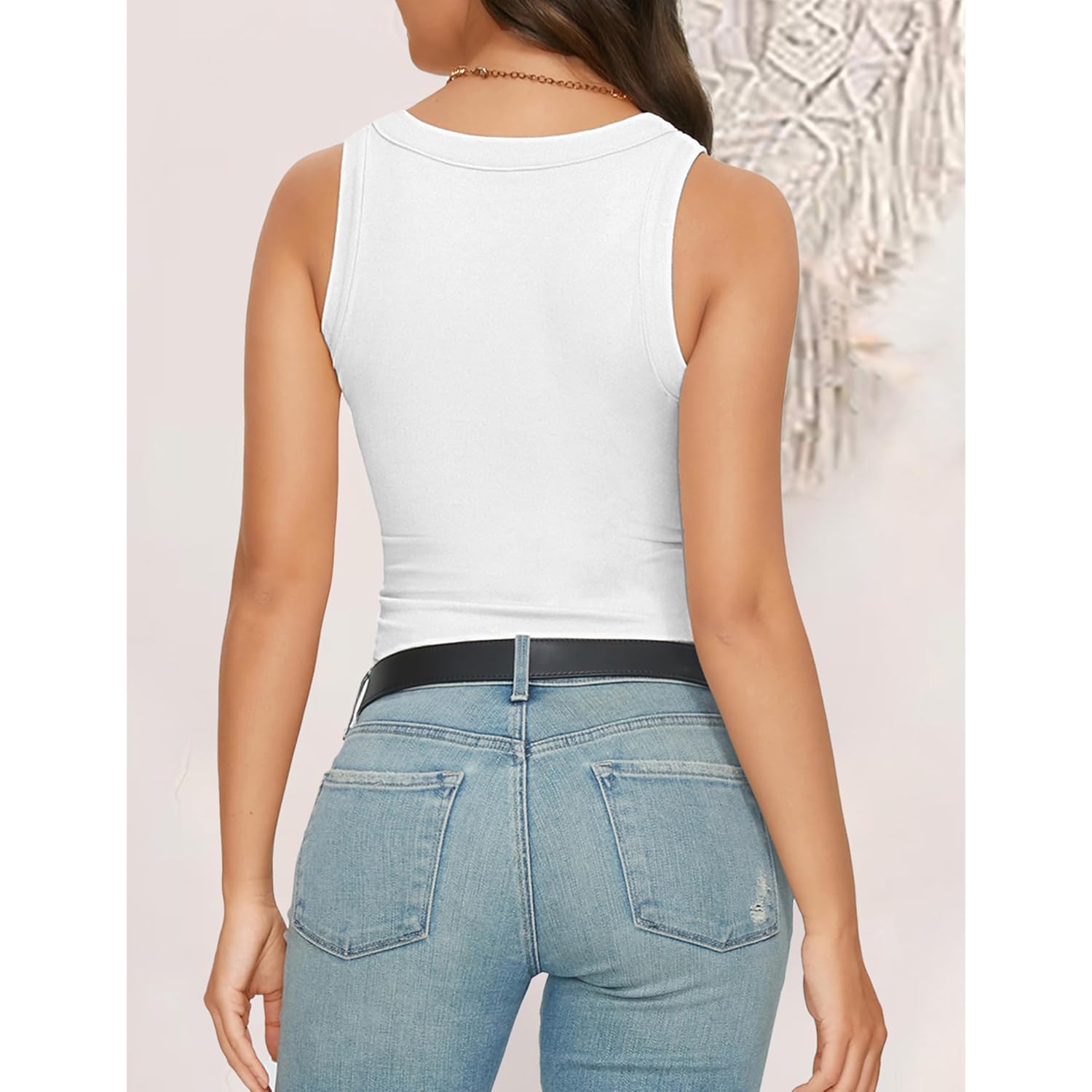 Dames tanktop High Neck mouwloos geribd Tank Casual - Image 3