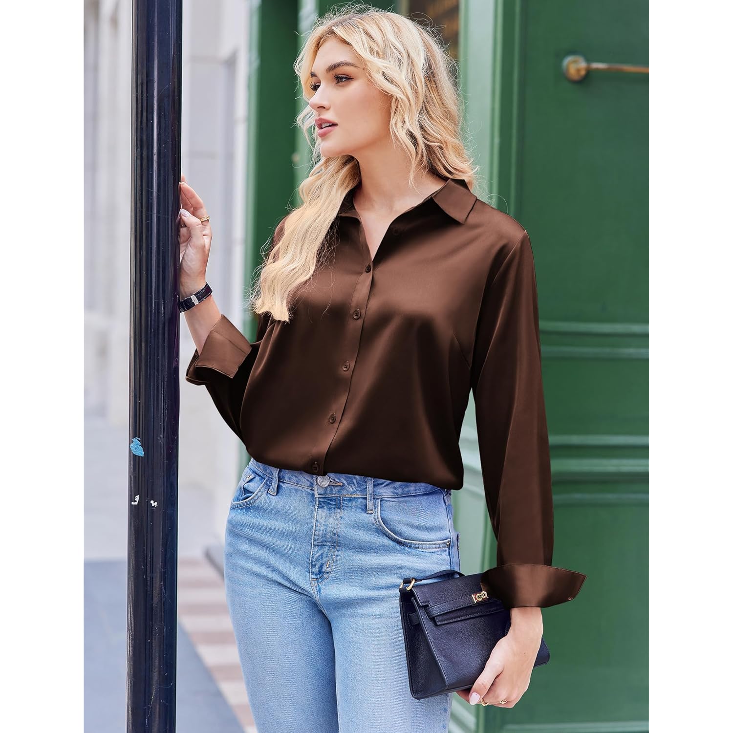 Zeagoo satijn blouse for Dames Silk doorknoop shirt - Image 3