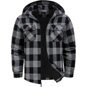 Heren hoodie Flannel Hooded Jacket Sherpa Lined zip Hoodies for Heren Plaid