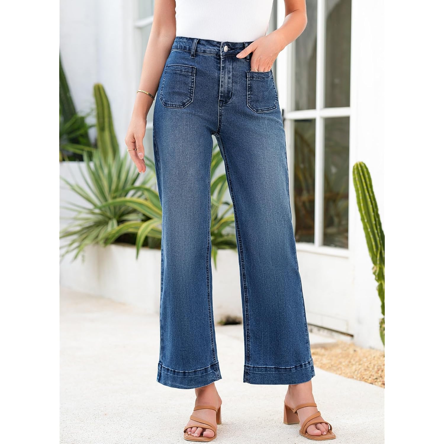 Astylish Dames wide leg jeans high-waist Stretchy straight - Image 4