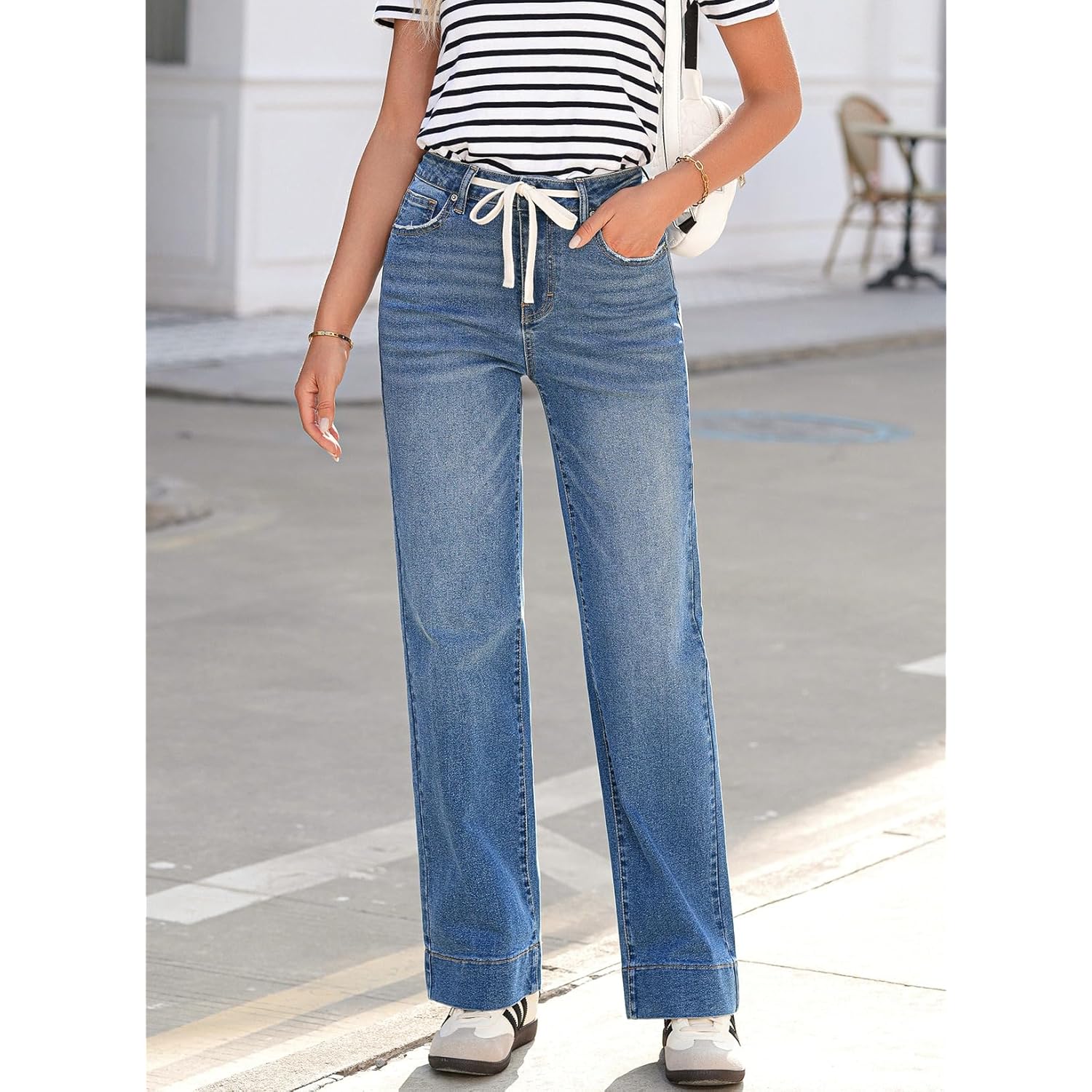 Sidefeel Dames wide leg jeans high-waist Stretchy straight - Image 5