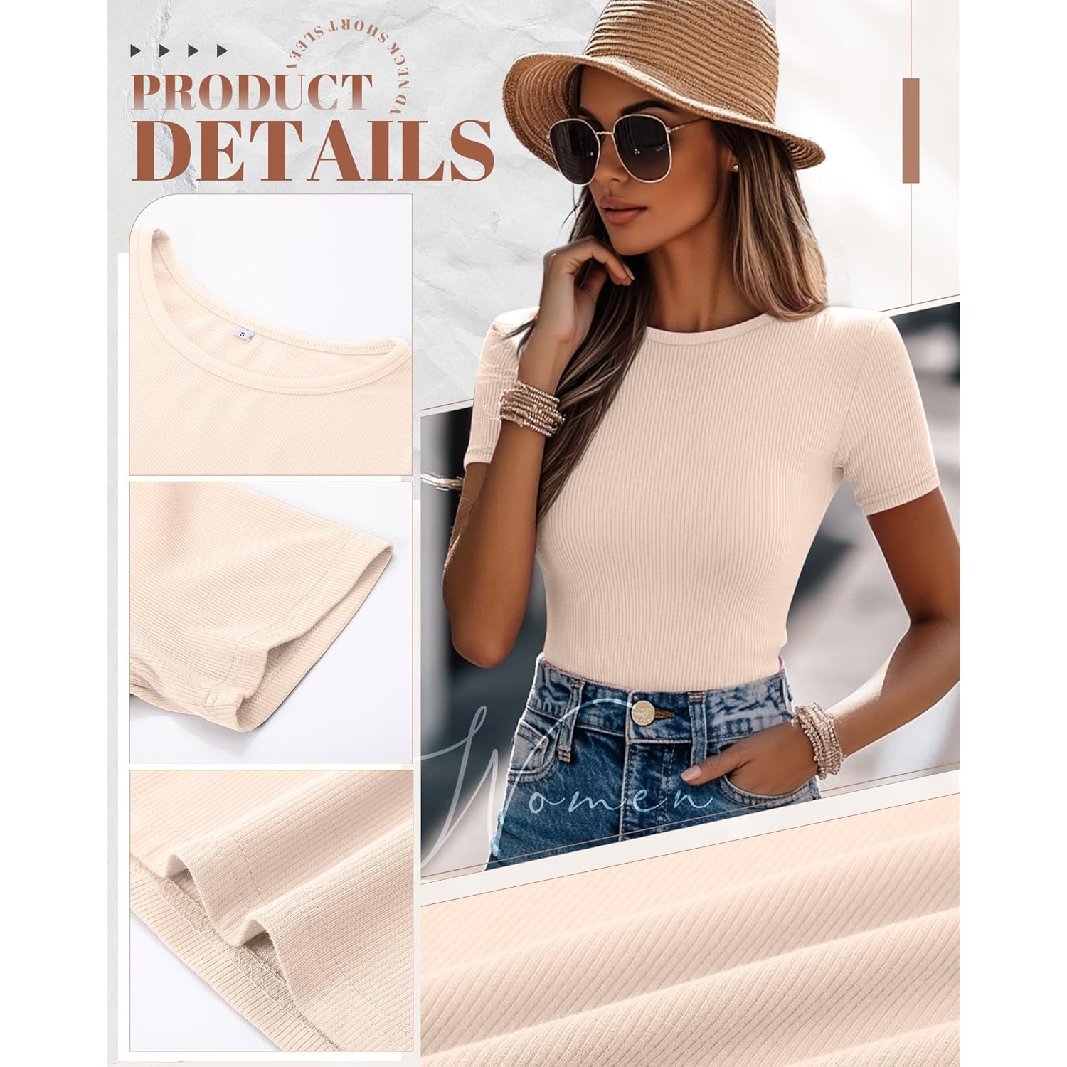 Ficerd 3 Pack Dames geribd T-shirt, katoen korte - Image 5