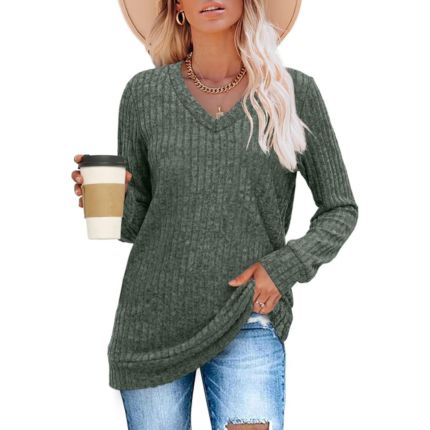 Sampeel V Neck lange mouw shirt for Dames - Image 3