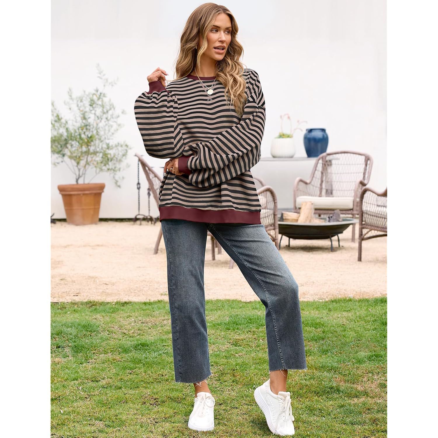 UEU Dames oversized Striped Crewneck sweatshirt Long Sleeve - Image 4