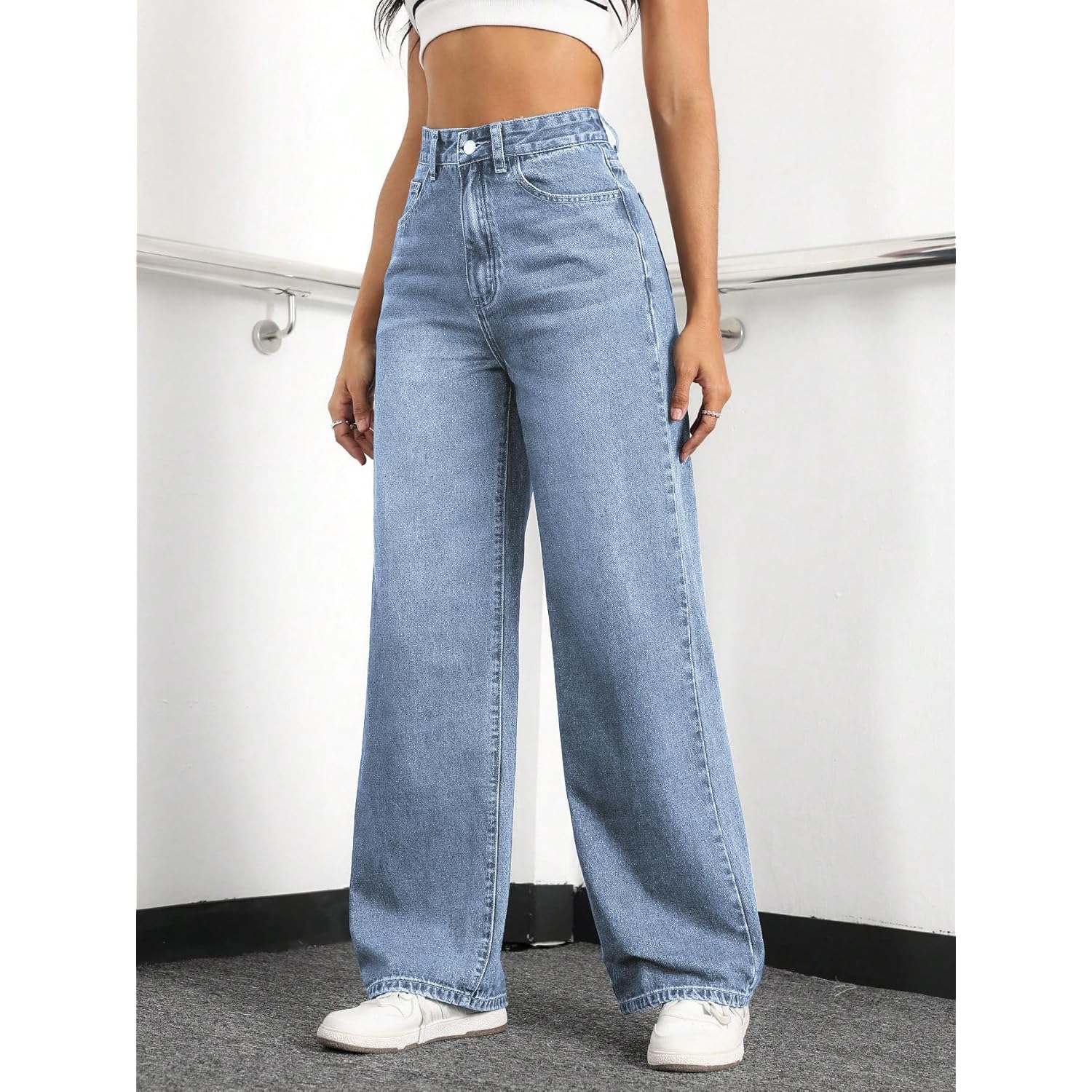 Straight Leg jeans for Dames,high-waist wide leg Loose - Image 5