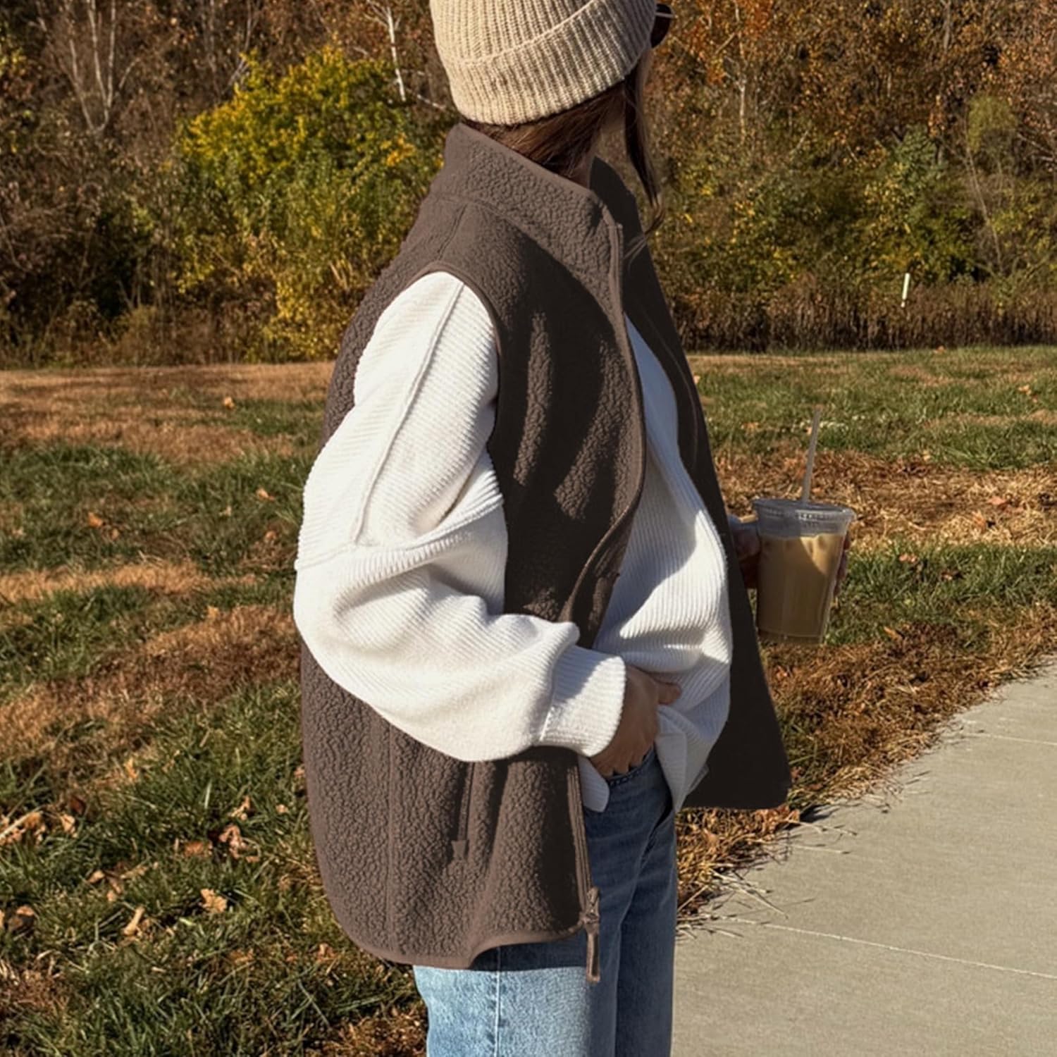 Hixiaohe Sherpa fleece bodywarmer for Dames Trendy Warm - Image 5