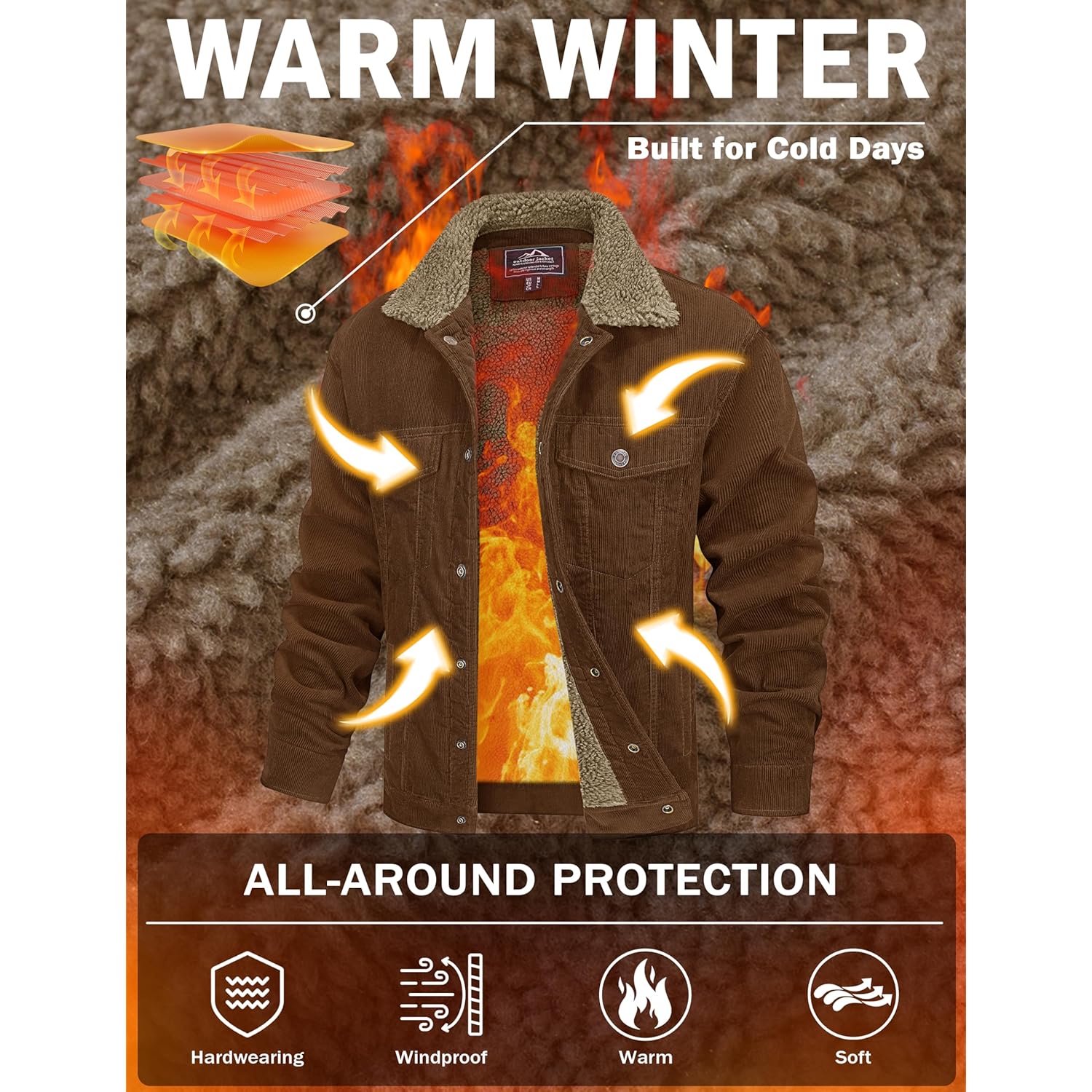 MAGCOMSEN Heren Corduroy jas Winter Sherpa gevoerd Warm - Image 2