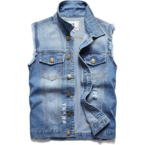 Heren Denim Vest,Sleeveless jas slim fit Vintage Casual