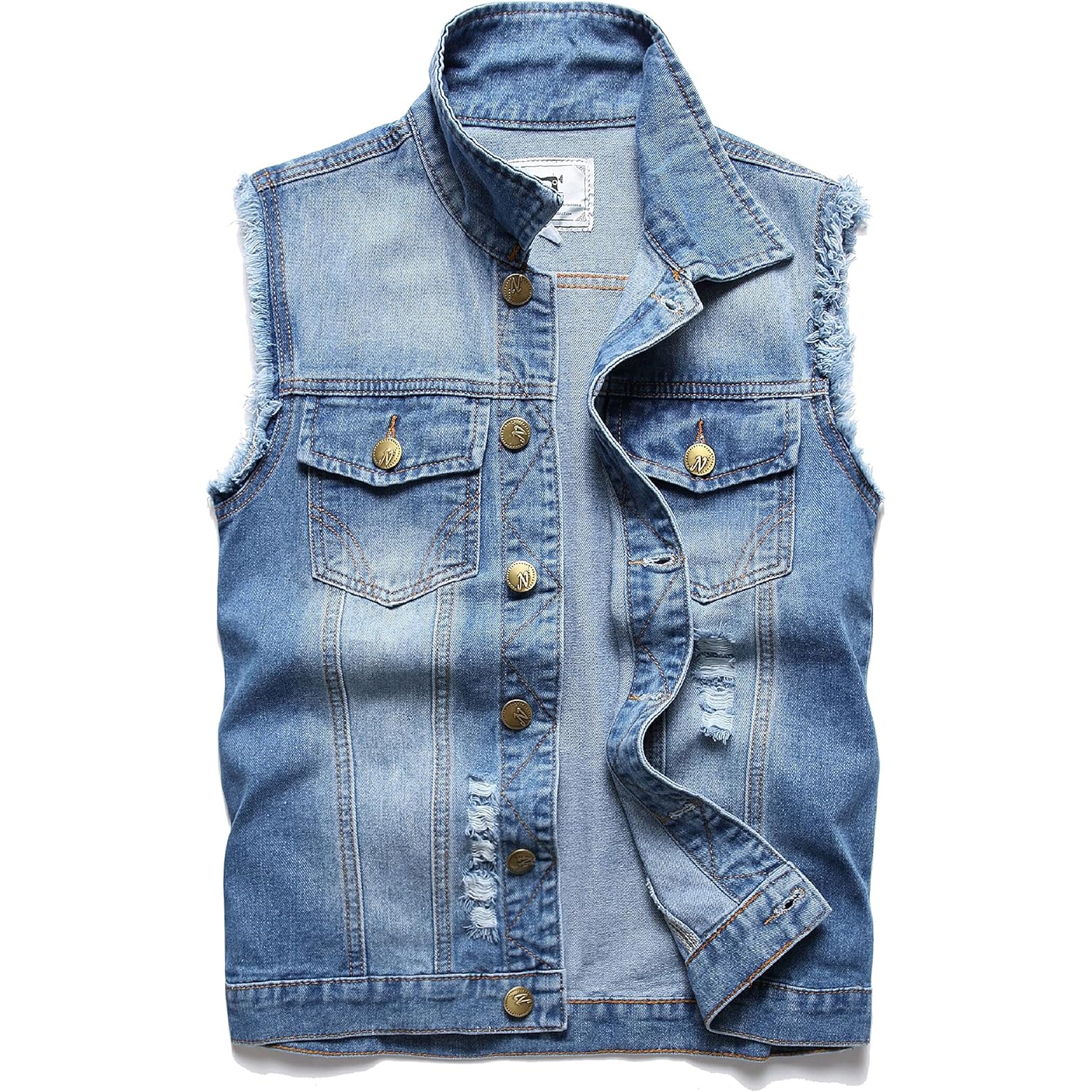Heren Denim Vest,Sleeveless jas slim fit Vintage Casual