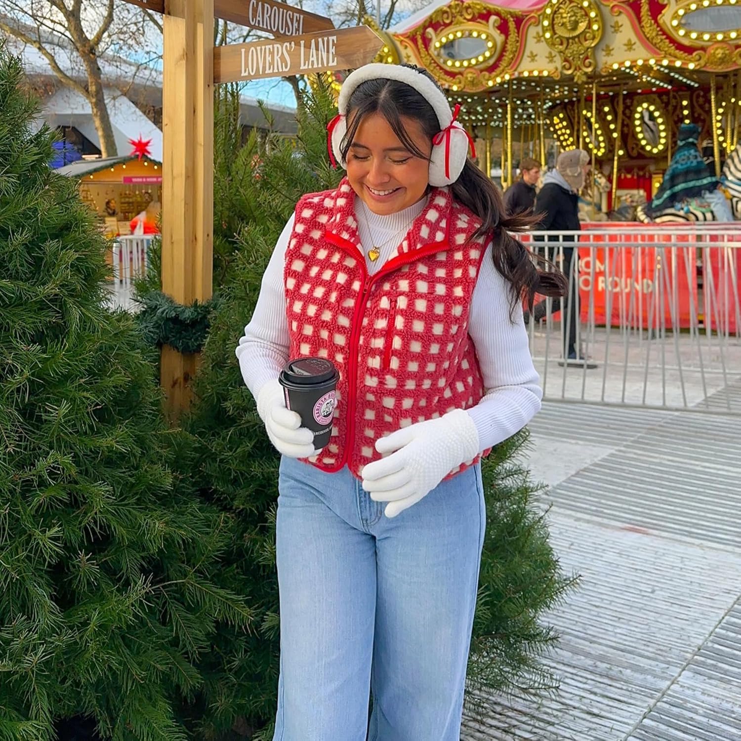 Dames Checkered Sherpa bodywarmer Sleeveless Winter fleece jas - Image 4