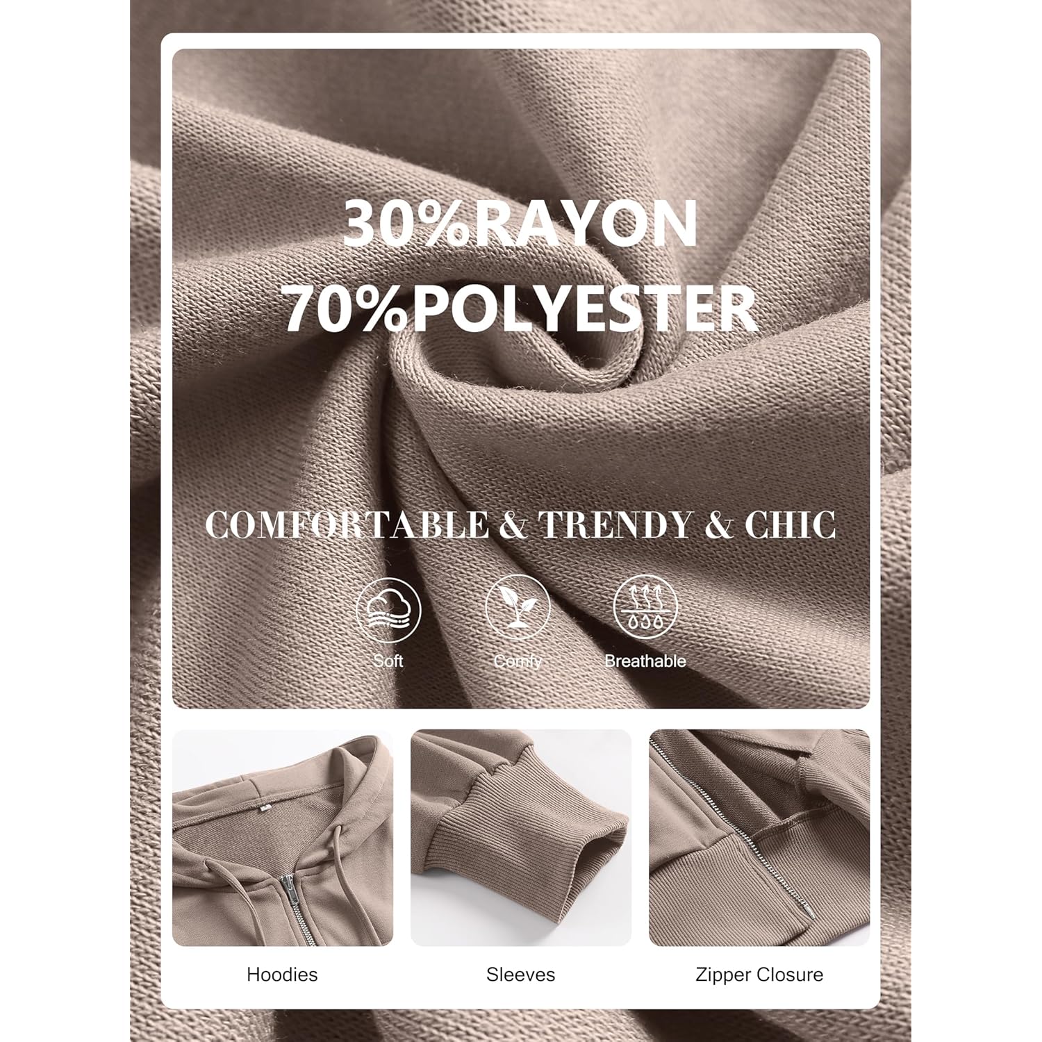 ANRABESS Dames rits hoodie cropped sweatshirt Casual Comfy - Image 6