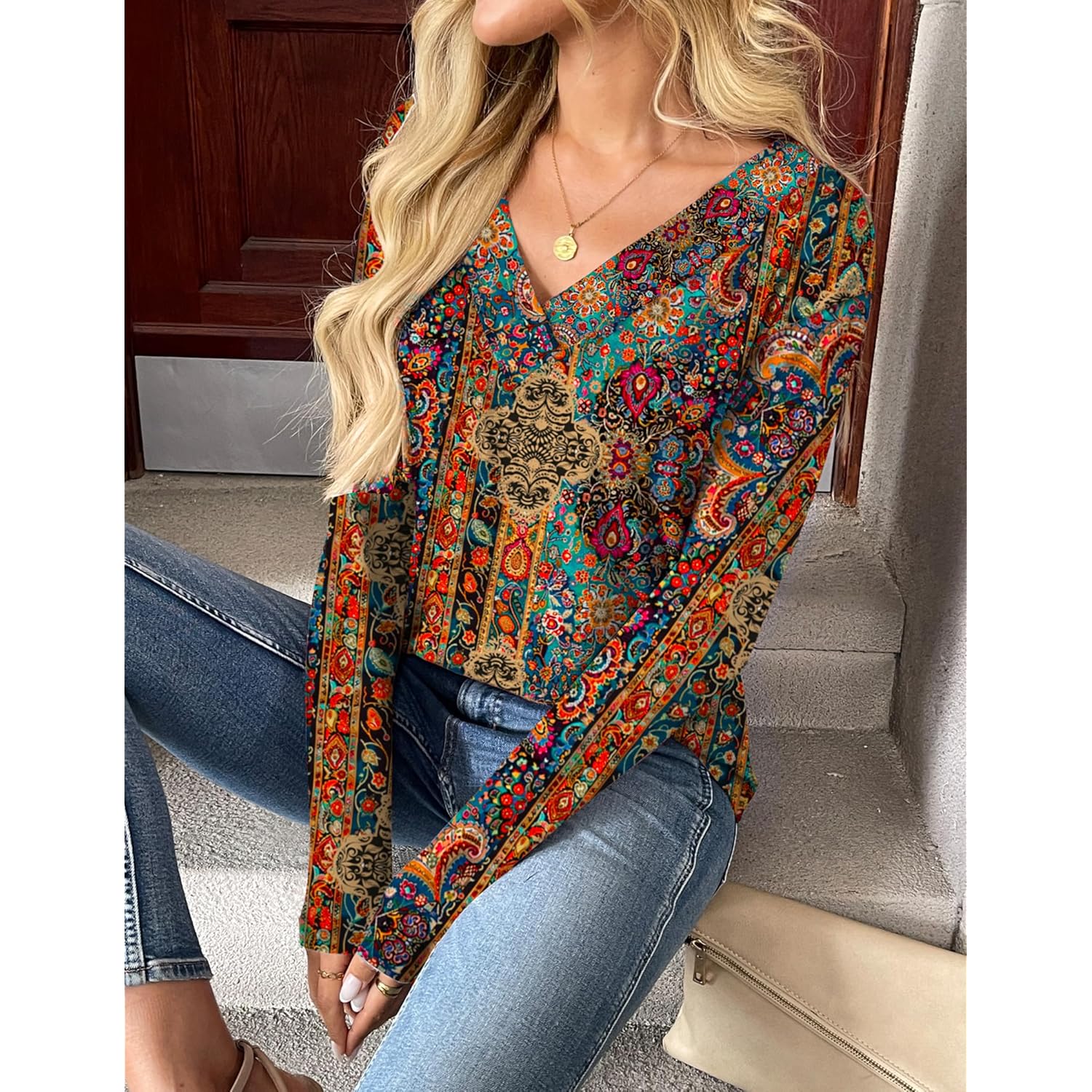 Zeagoo Dames lange mouw top Dressy Casual V - Image 3