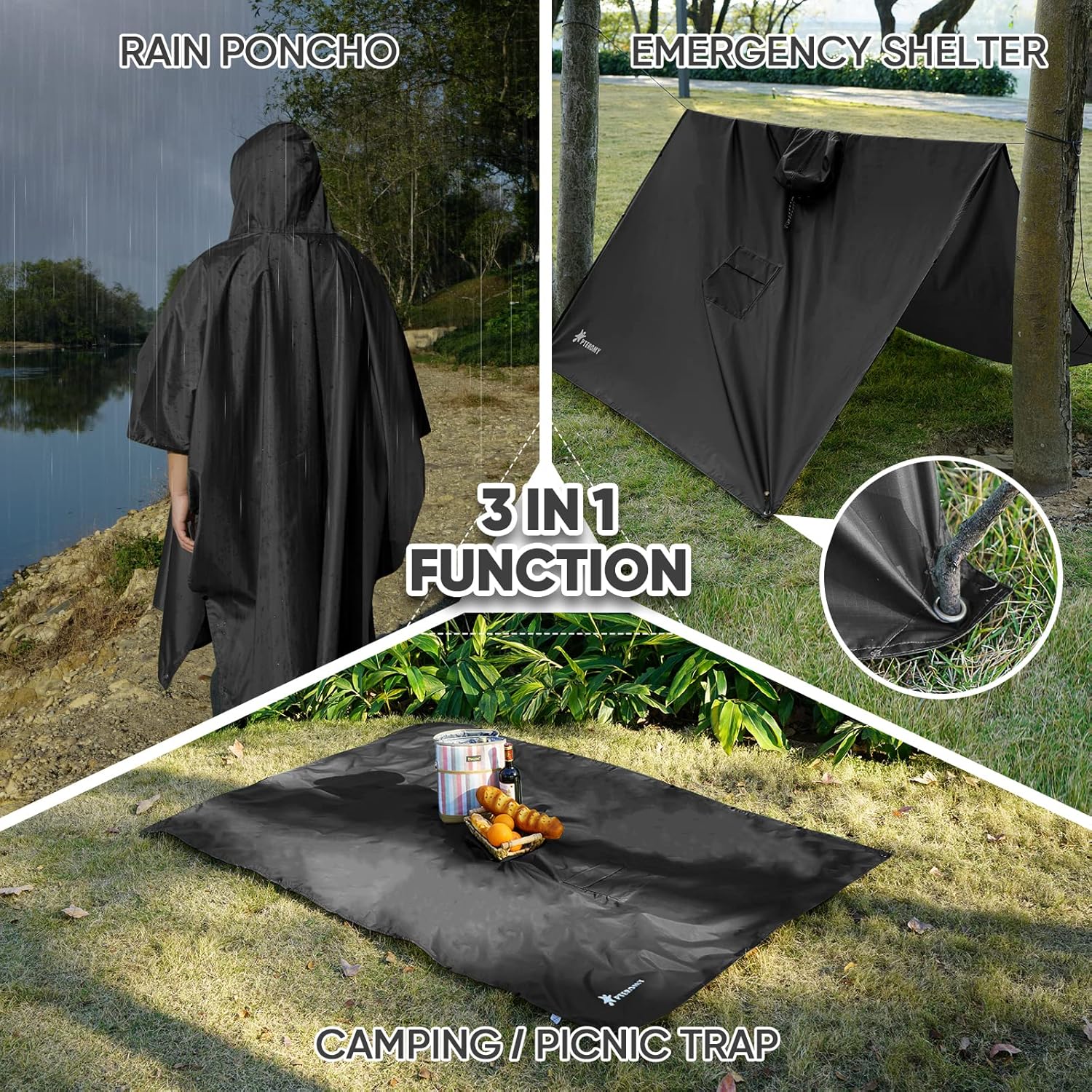 PTEROMY capuchon regen Poncho for Adult with Pocket, - Image 2